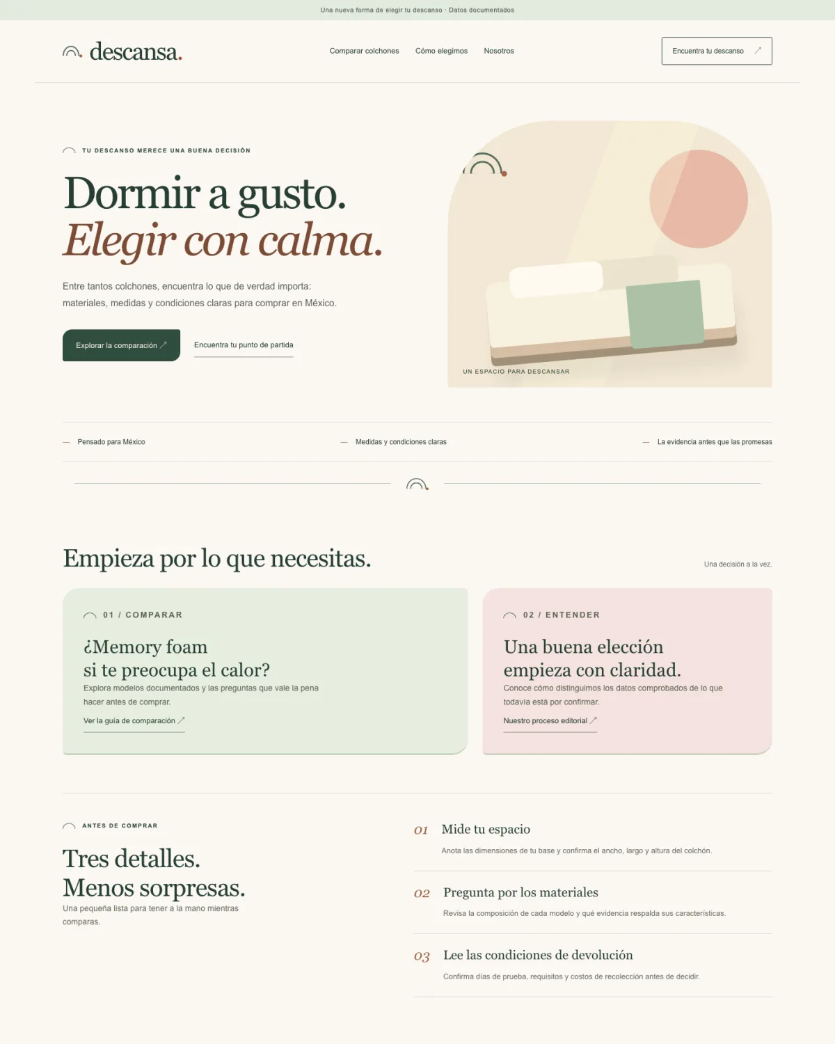 Descansa research and comparison homepage for sleep products in Mexico