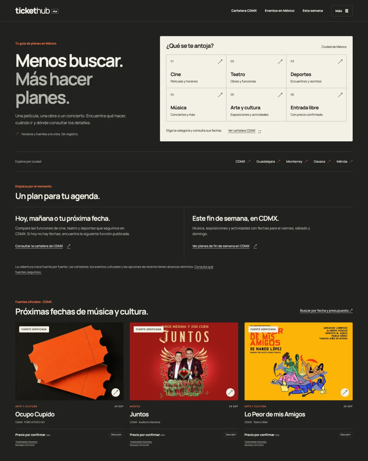 TicketHub event discovery homepage for Mexico